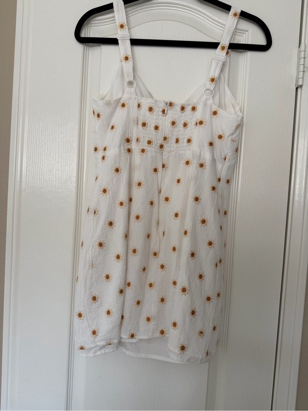 White Mini Dress with Golden Daisy Embroidery